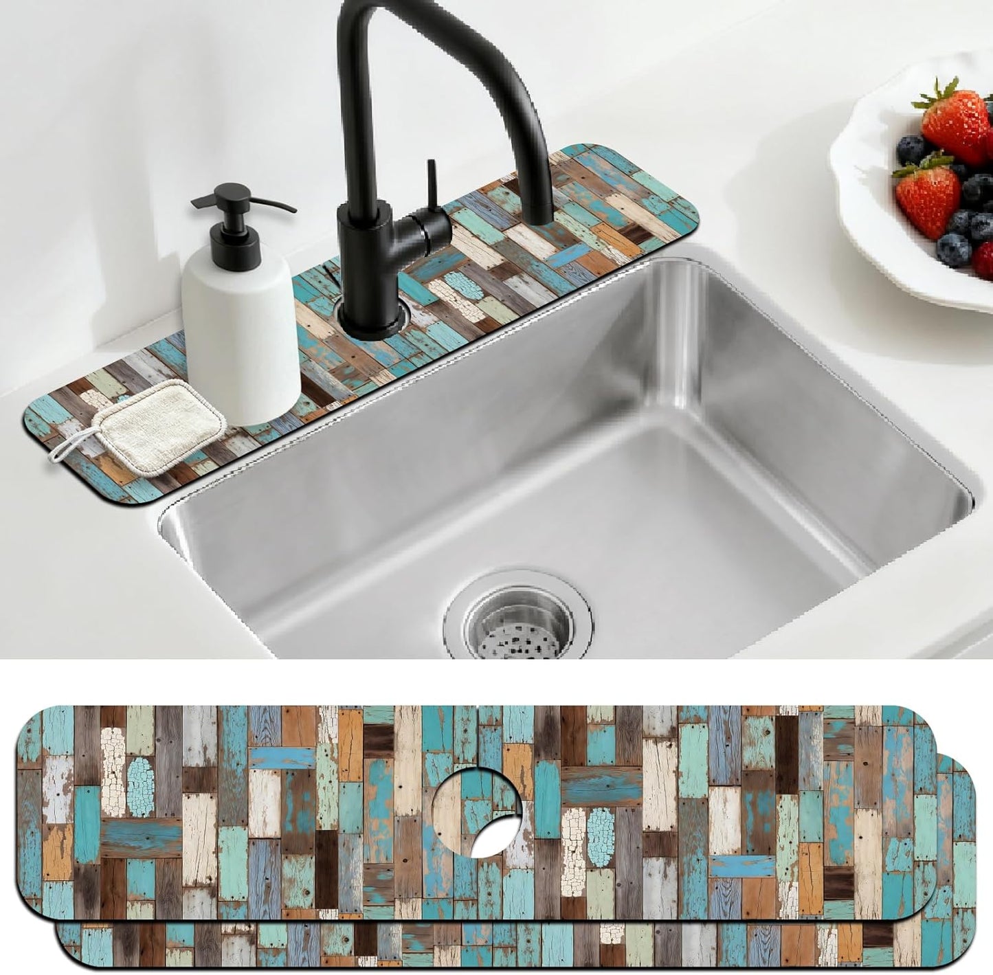 2 Tapetes Protectores Salpicaduras Cocina Baño Floral 23.6x5.5pulg