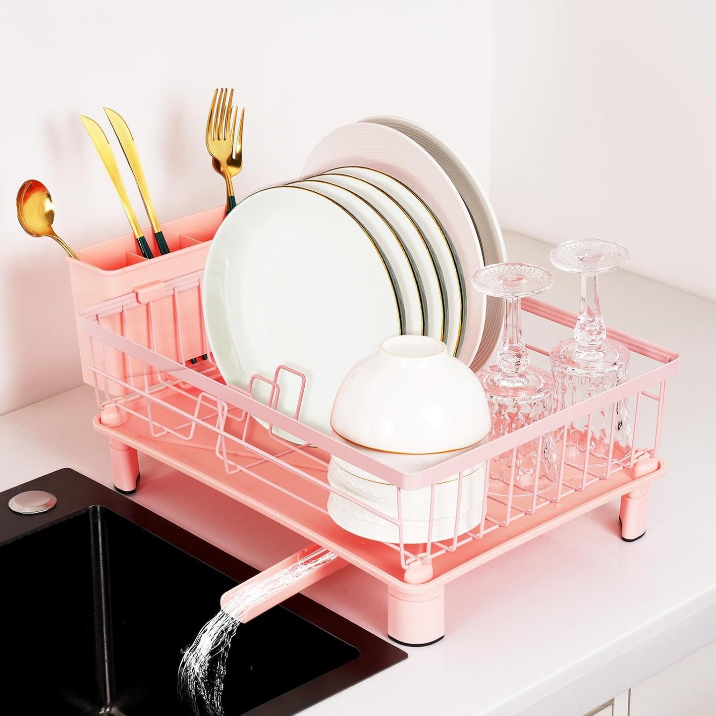 Escurridor platos rosa con 4 ganchos
