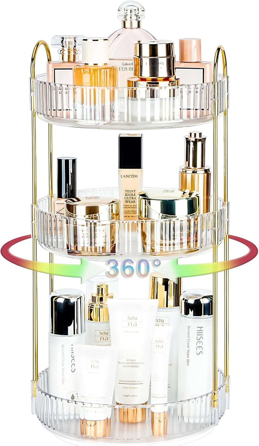 Organiz. maquillaje giratorio 360º 3 niveles blanco perla