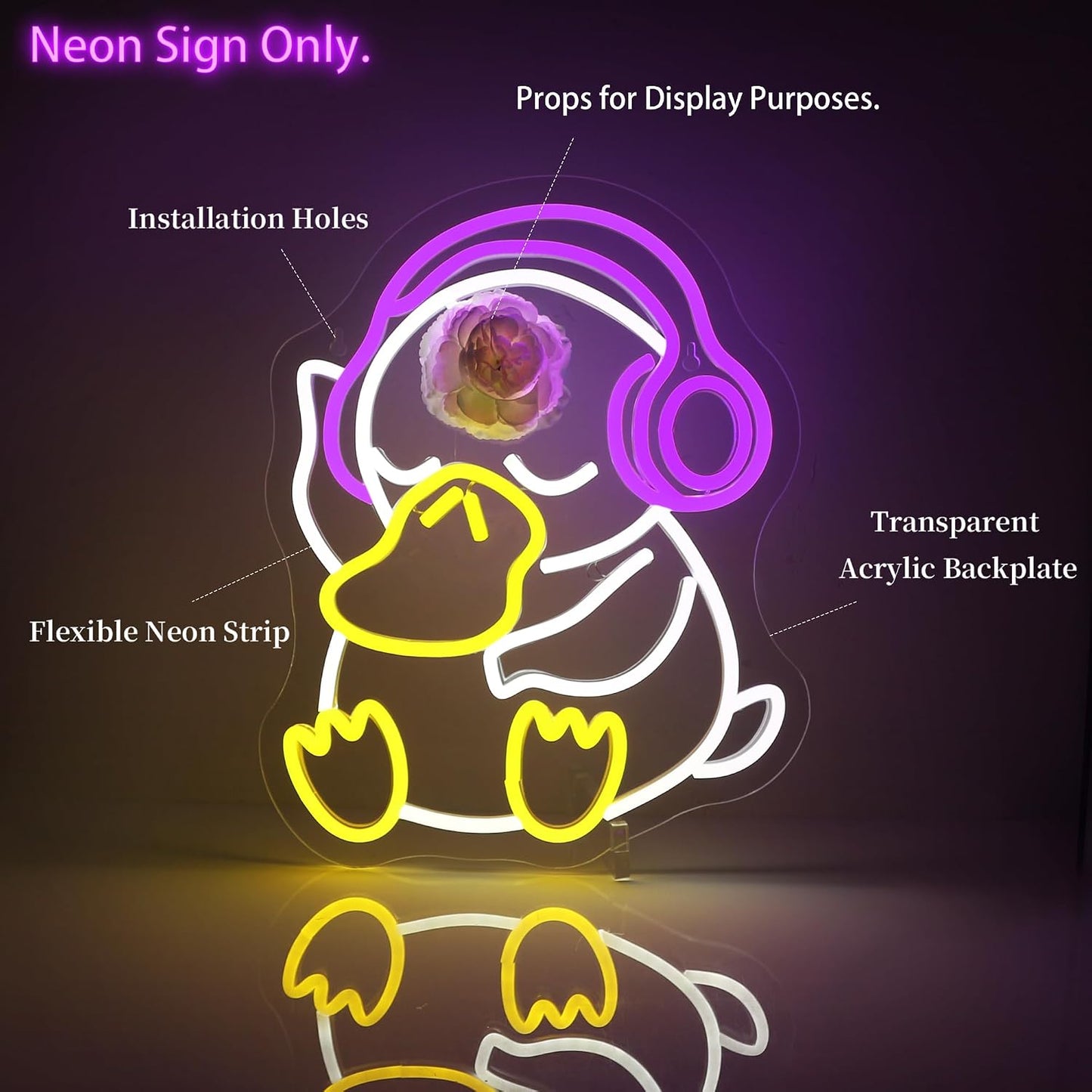 Letrero neón LED de pato decoración pared dormitorio fiesta