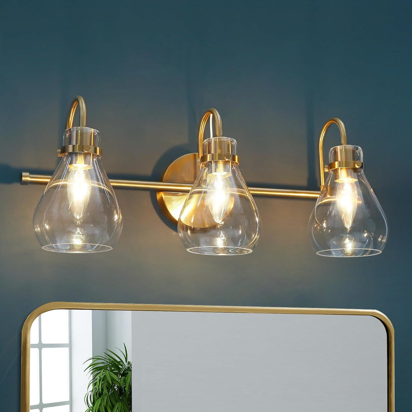 Lámpara baño 3 luces latón galvanizado vidrio