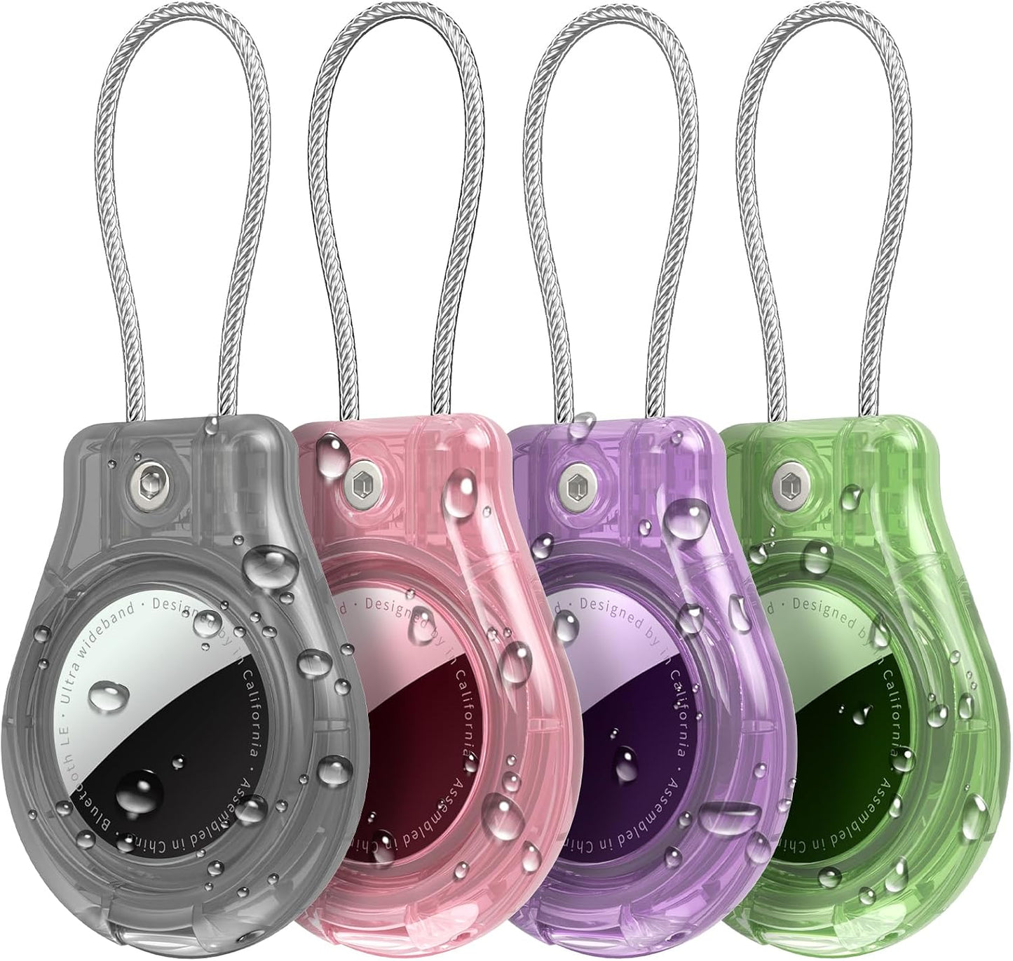 4 Fundas AirTag antirrobo transparente negro púrpura rosa verde