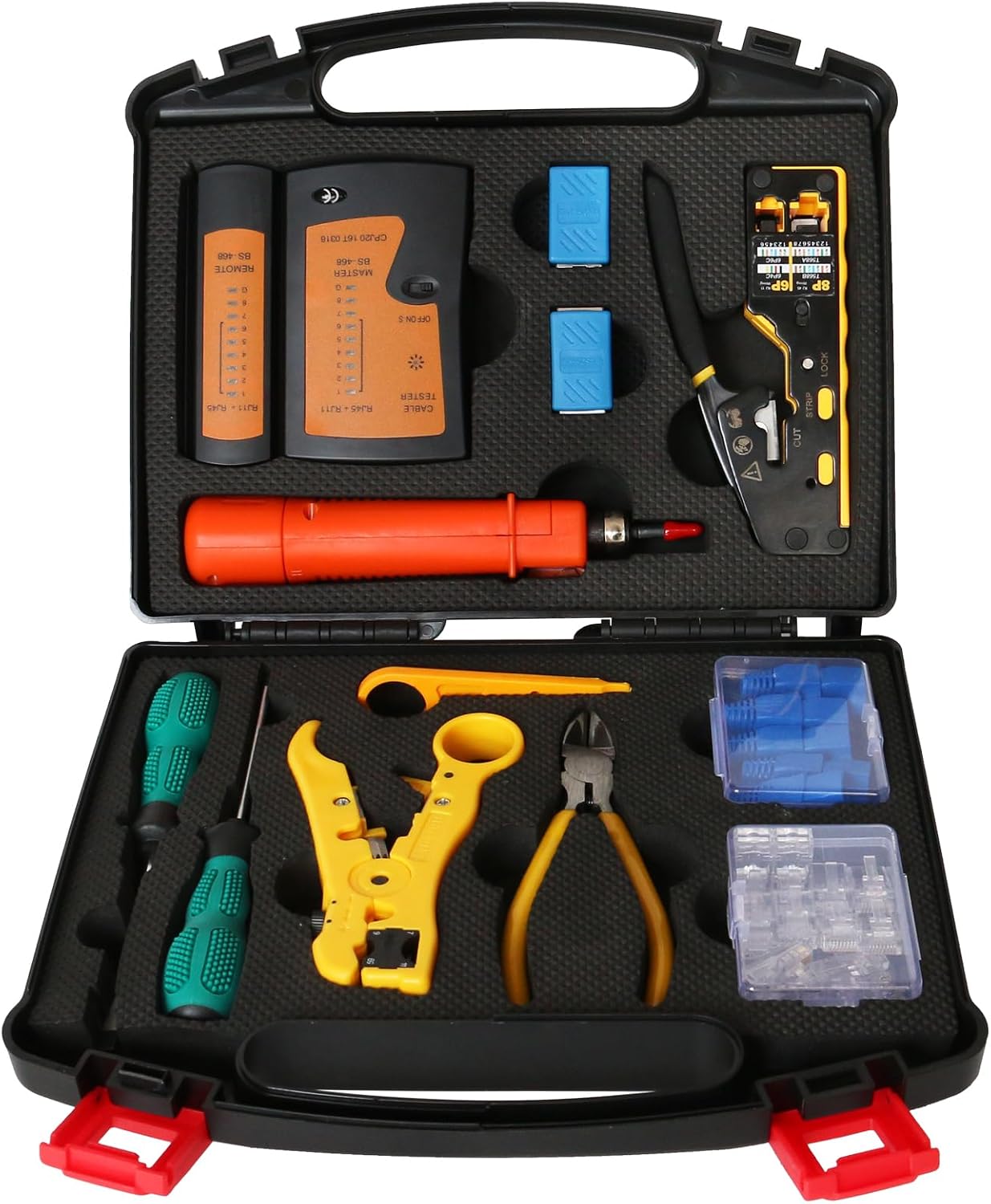 Kit herramientas red 12en1 crimpadora RJ45 probador 110/88