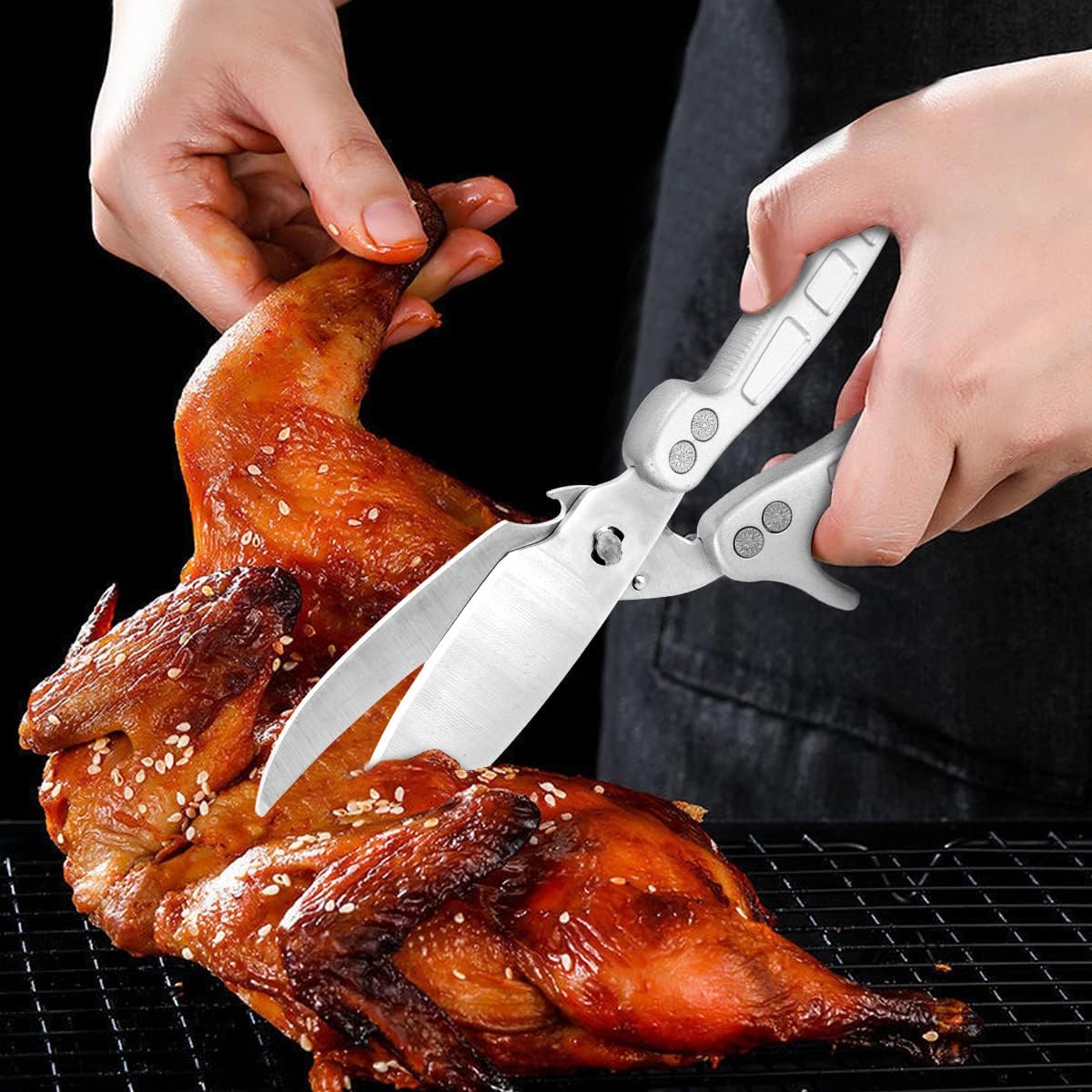 Tijeras cocina acero inox para huesos y carne con resorte