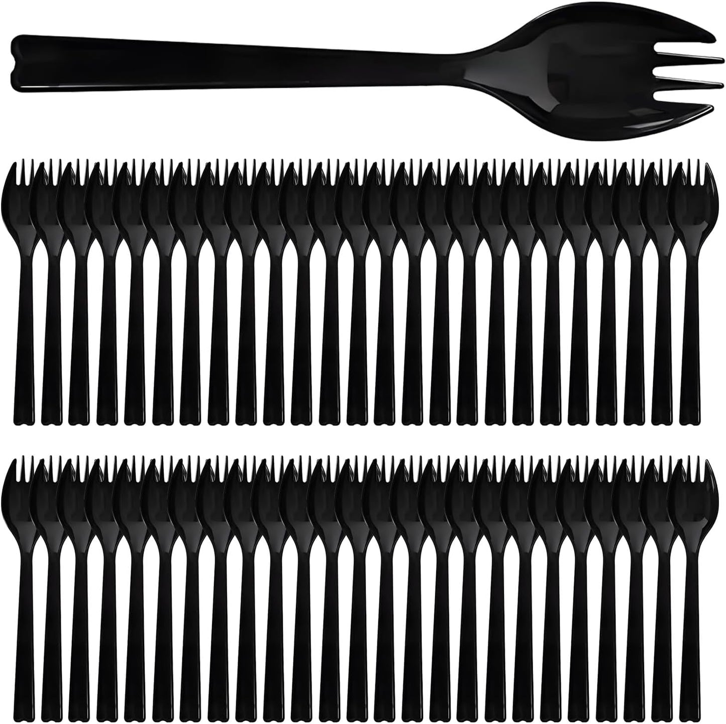 Juego de 50 cucharas y tenedores plásticos largos para restaurantes y eventos