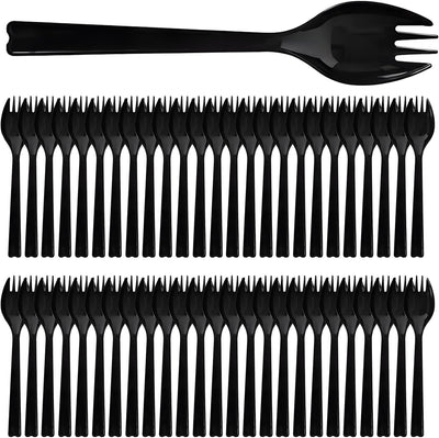 Juego de 50 cucharas y tenedores plásticos largos para restaurantes y eventos