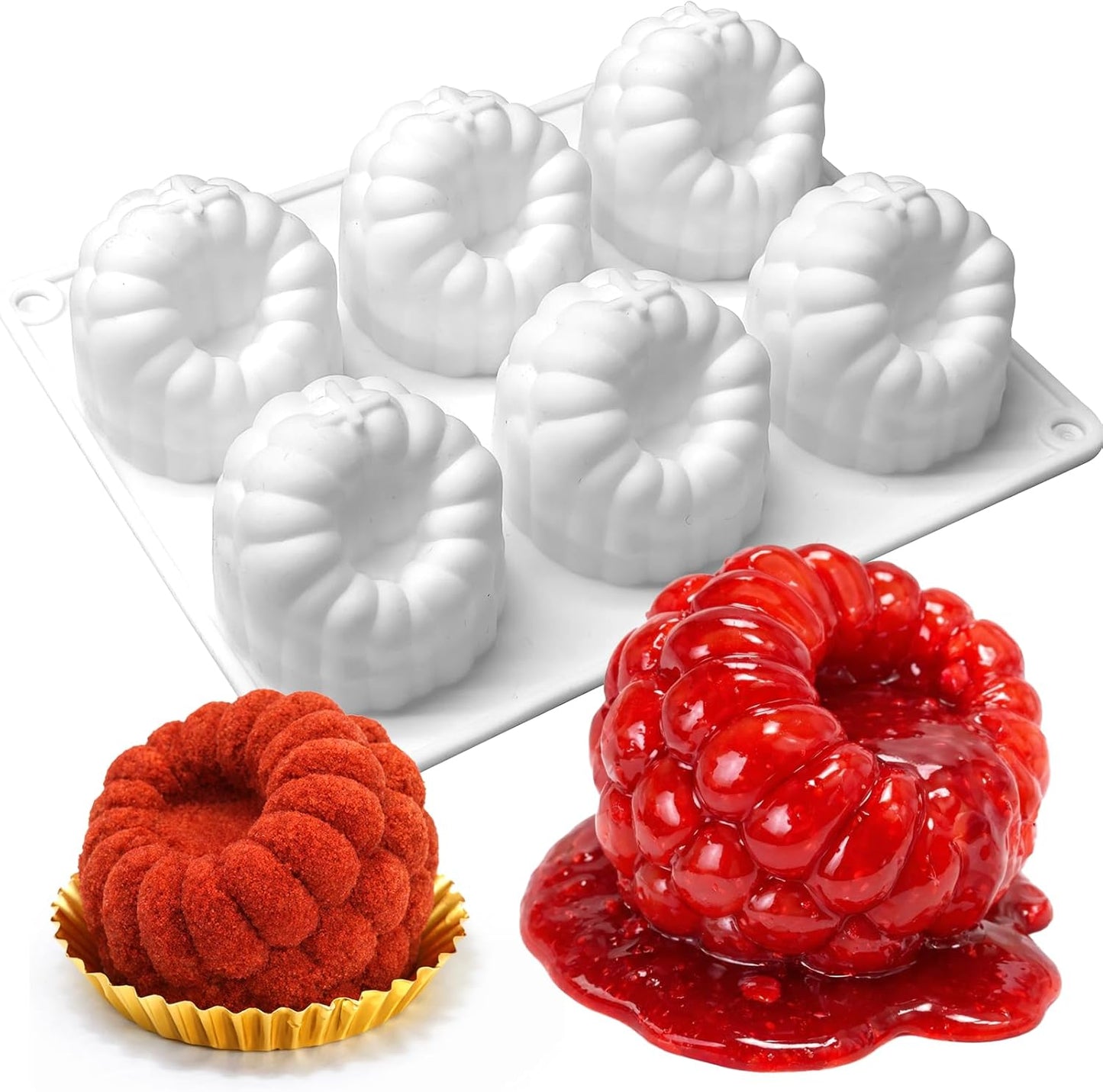 Moldes silicona 3D frambuesa 6 cavidades para mousse y helado