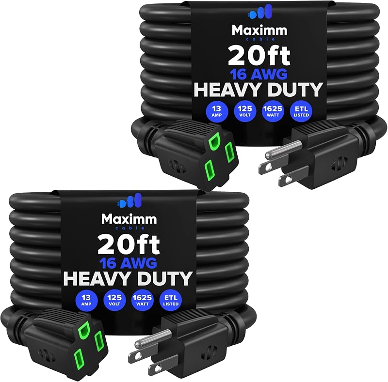 Cable extensión 20ft negro set 2 16 resistente ETL
