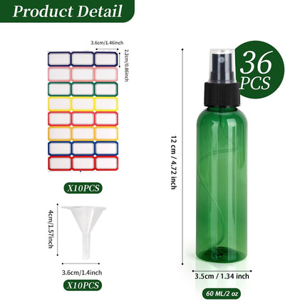 36 Botellas Spray Rellenables 2oz Plástico Viaje