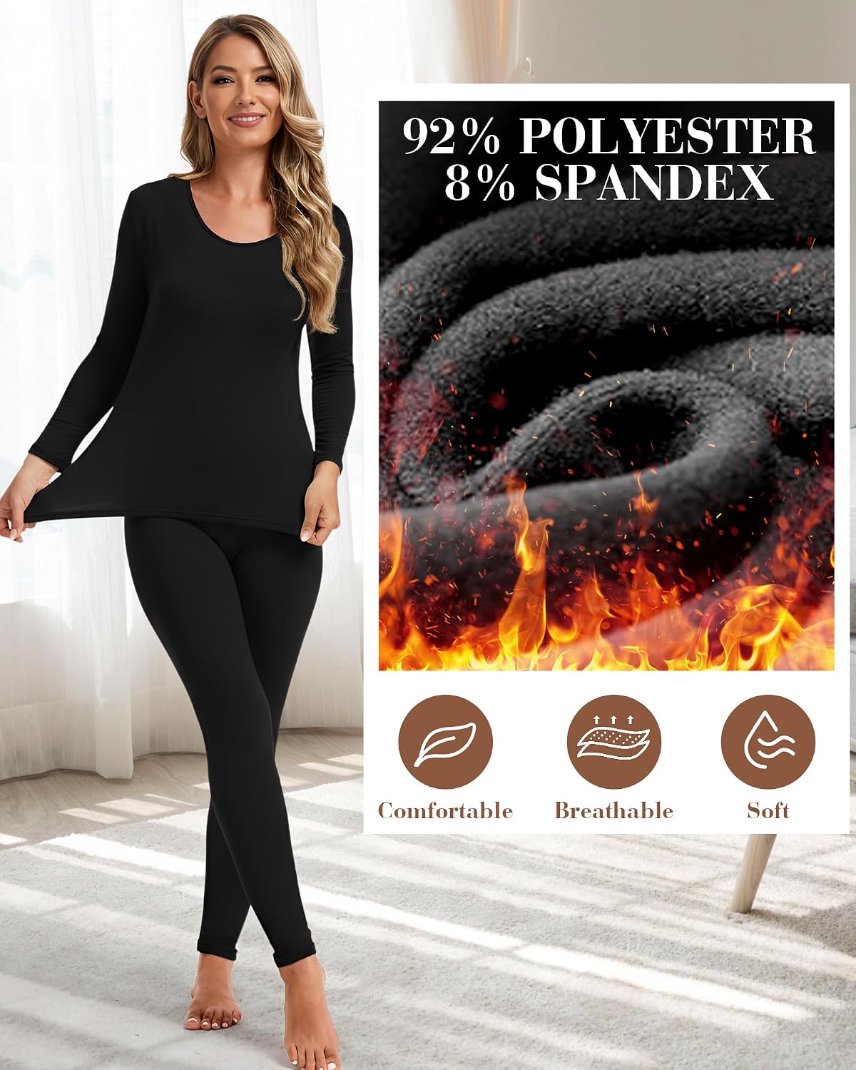 3 Set Ropa Interior Térmica Mujer Forro Polar Clima Frío