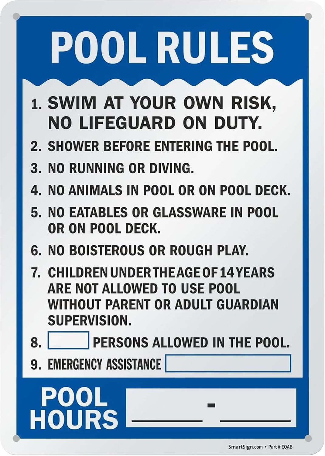 Reglas piscina 14x10" aluminio 40mil azul/negro