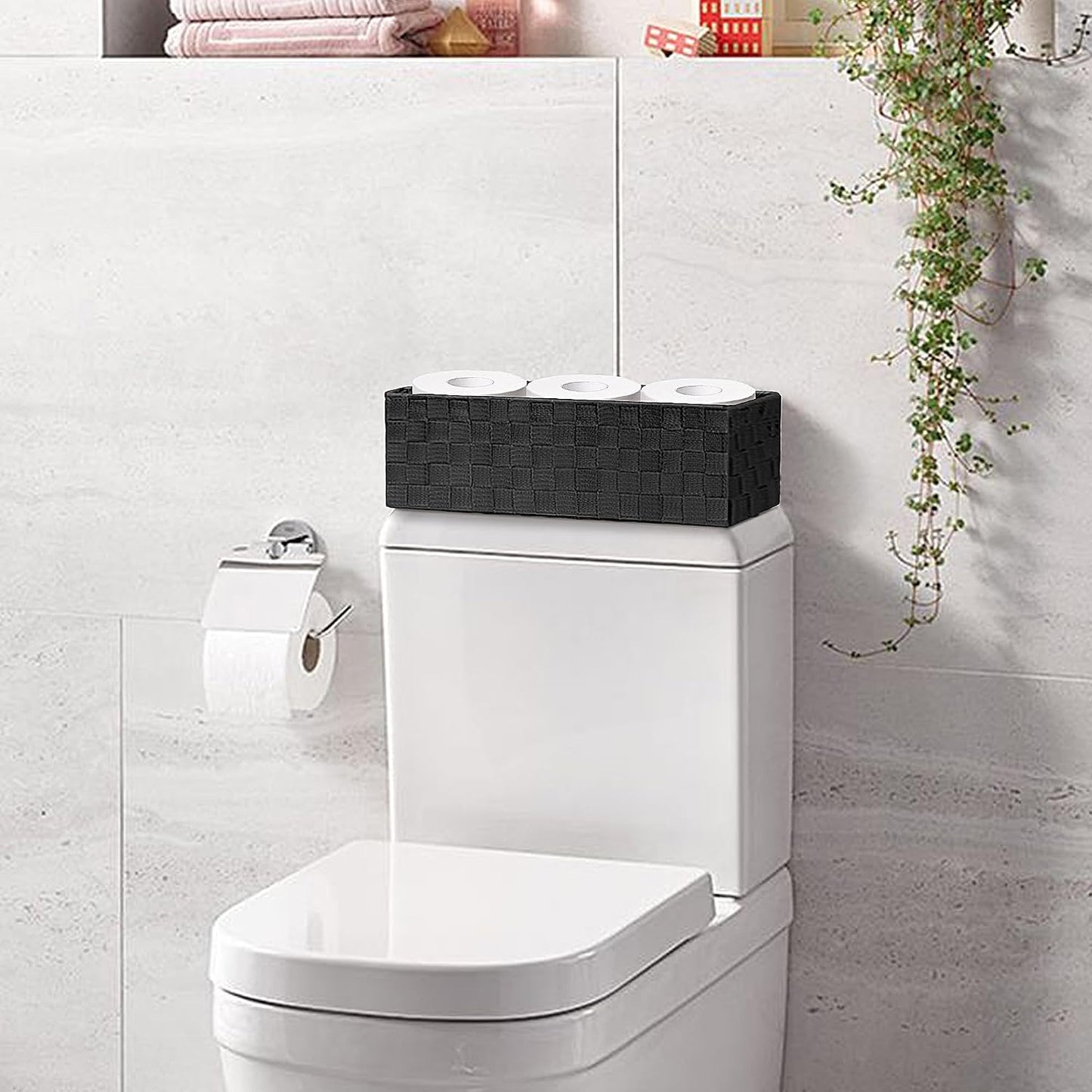 Cestas almacenamiento tejidas con tapas 13qt 2uds negro