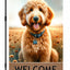 Bandera bienvenida perro doble cara 12x18pulg exterior