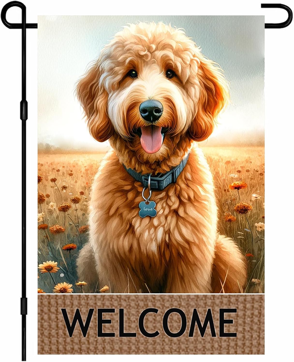 Bandera bienvenida perro doble cara 12x18pulg exterior