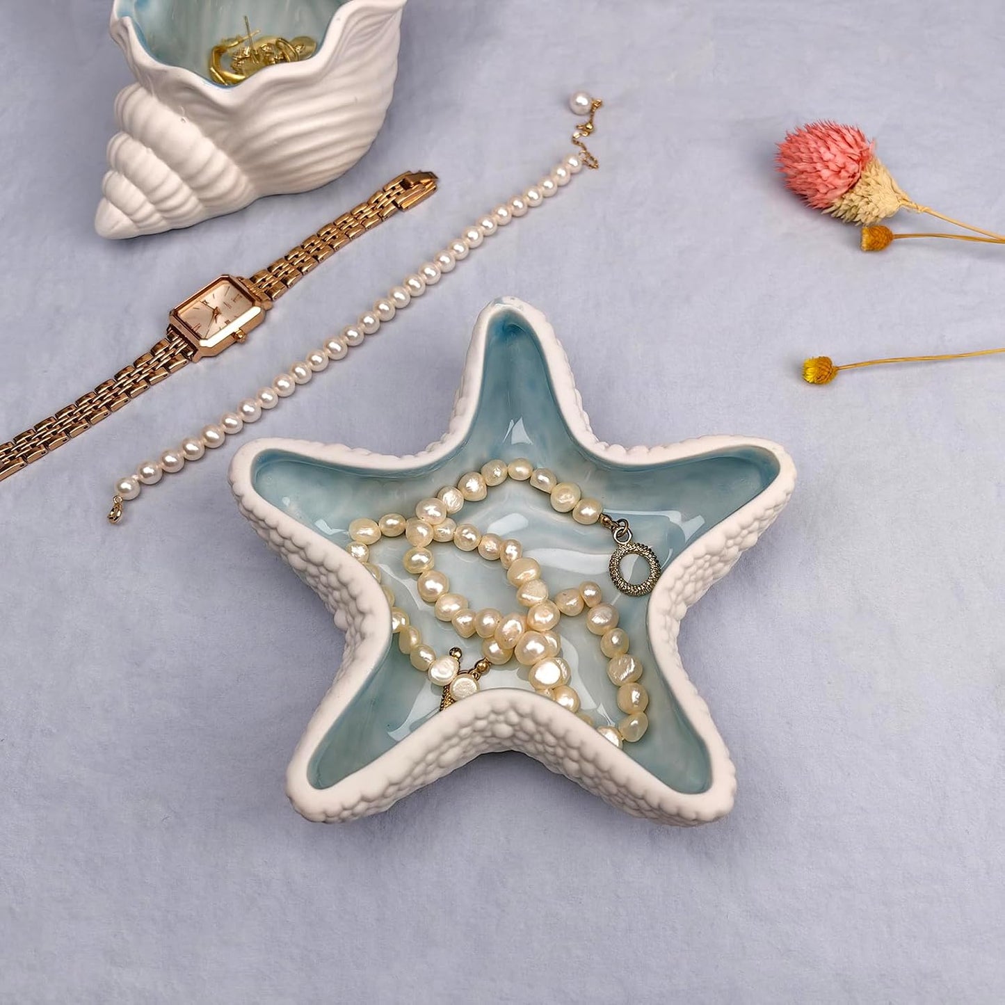 Plato cerámica estilo océano para joyas y decoración