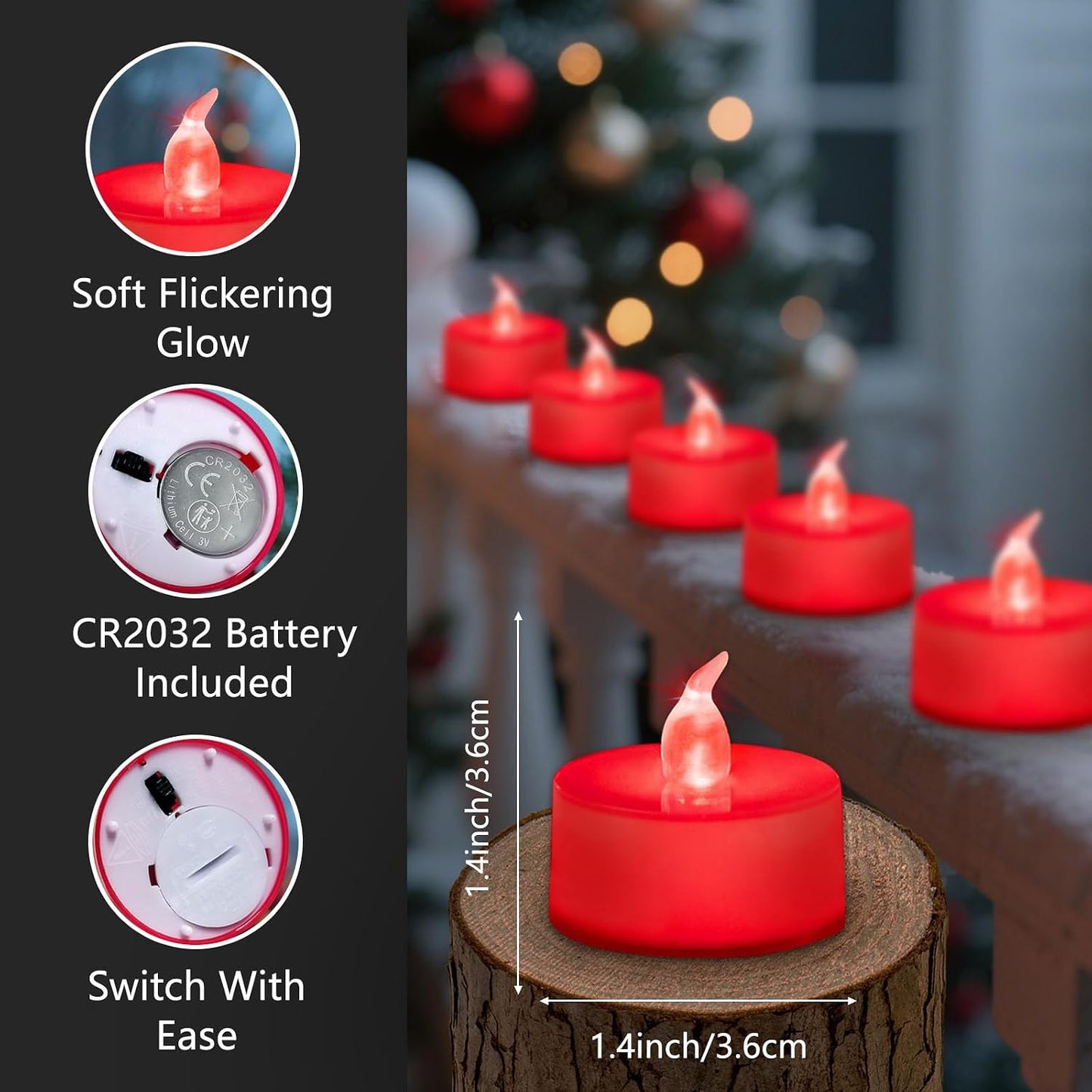 Velas LED sin llama parpadeantes base roja pack 24 hogar boda