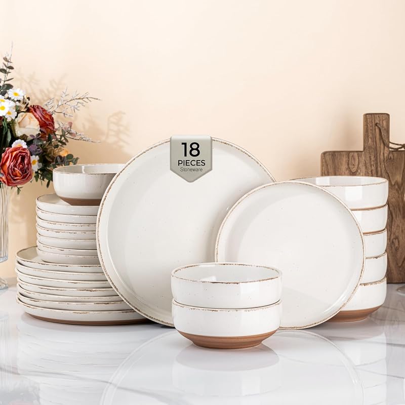 Set 18 Pzas Vajilla Cerámica Gres Pintado a Mano Terracota
