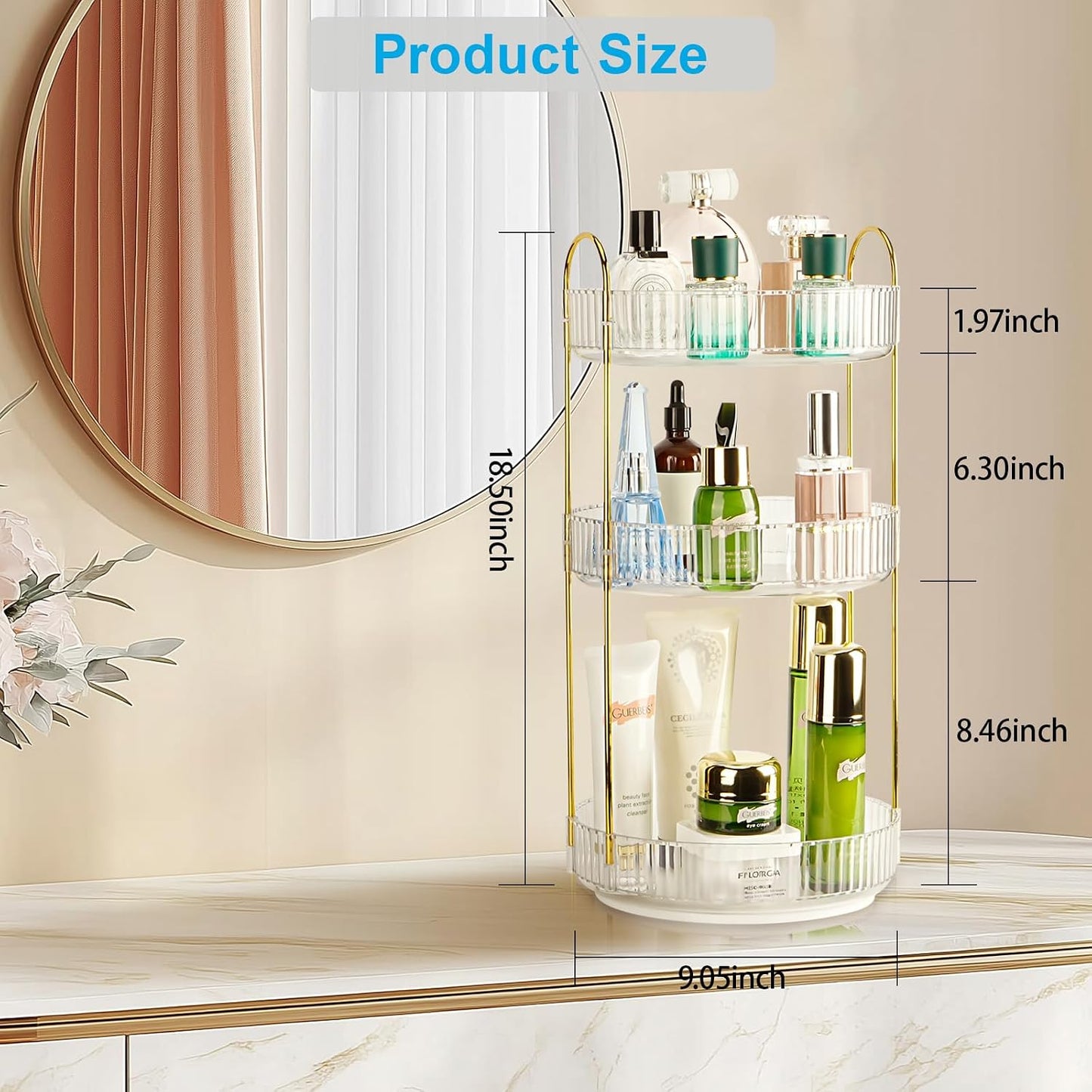Organiz. maquillaje giratorio 360º 3 niveles blanco perla