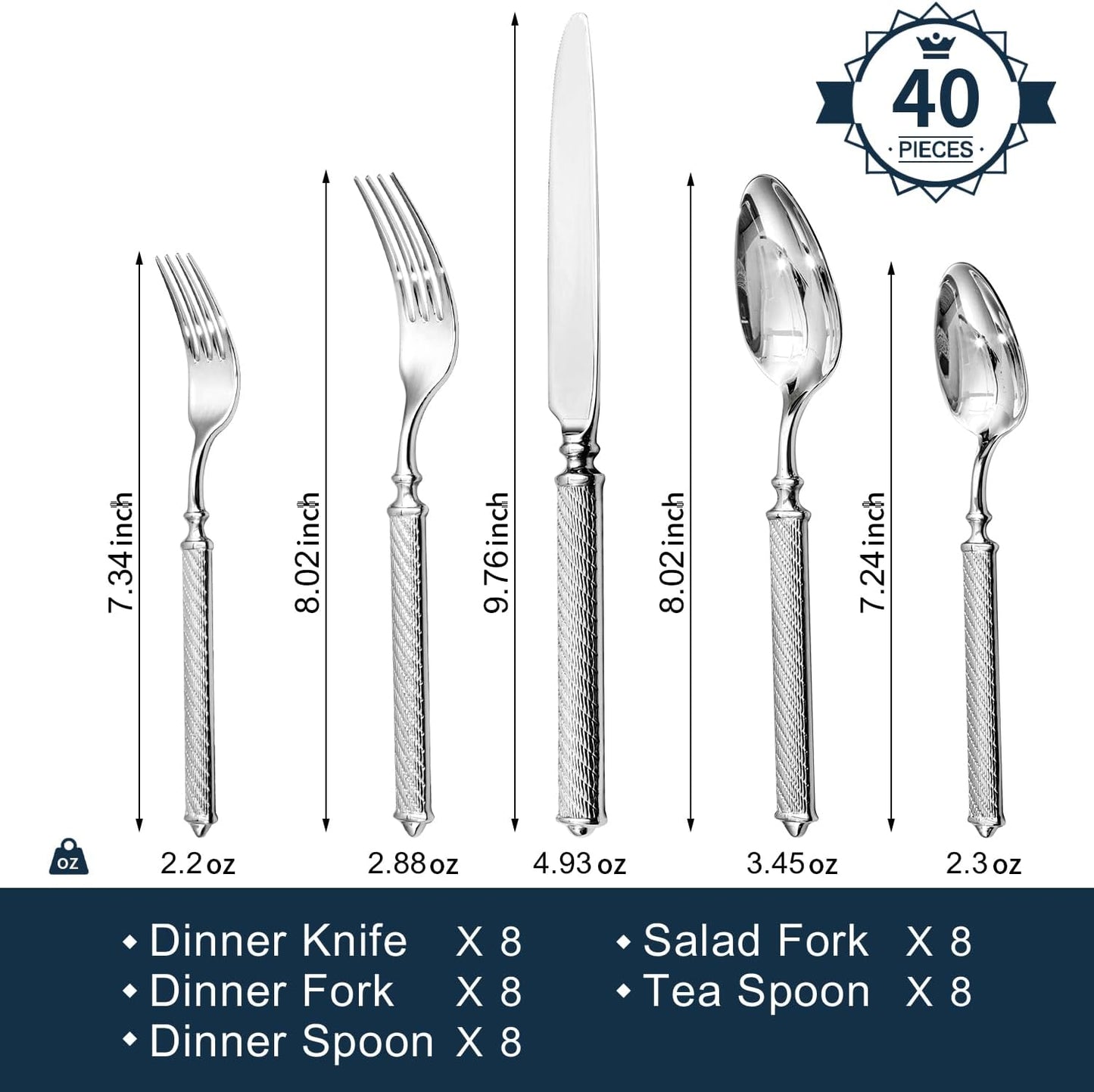 Set 40 Pzas Cubiertos Plata Retro Acero Inox 18/10