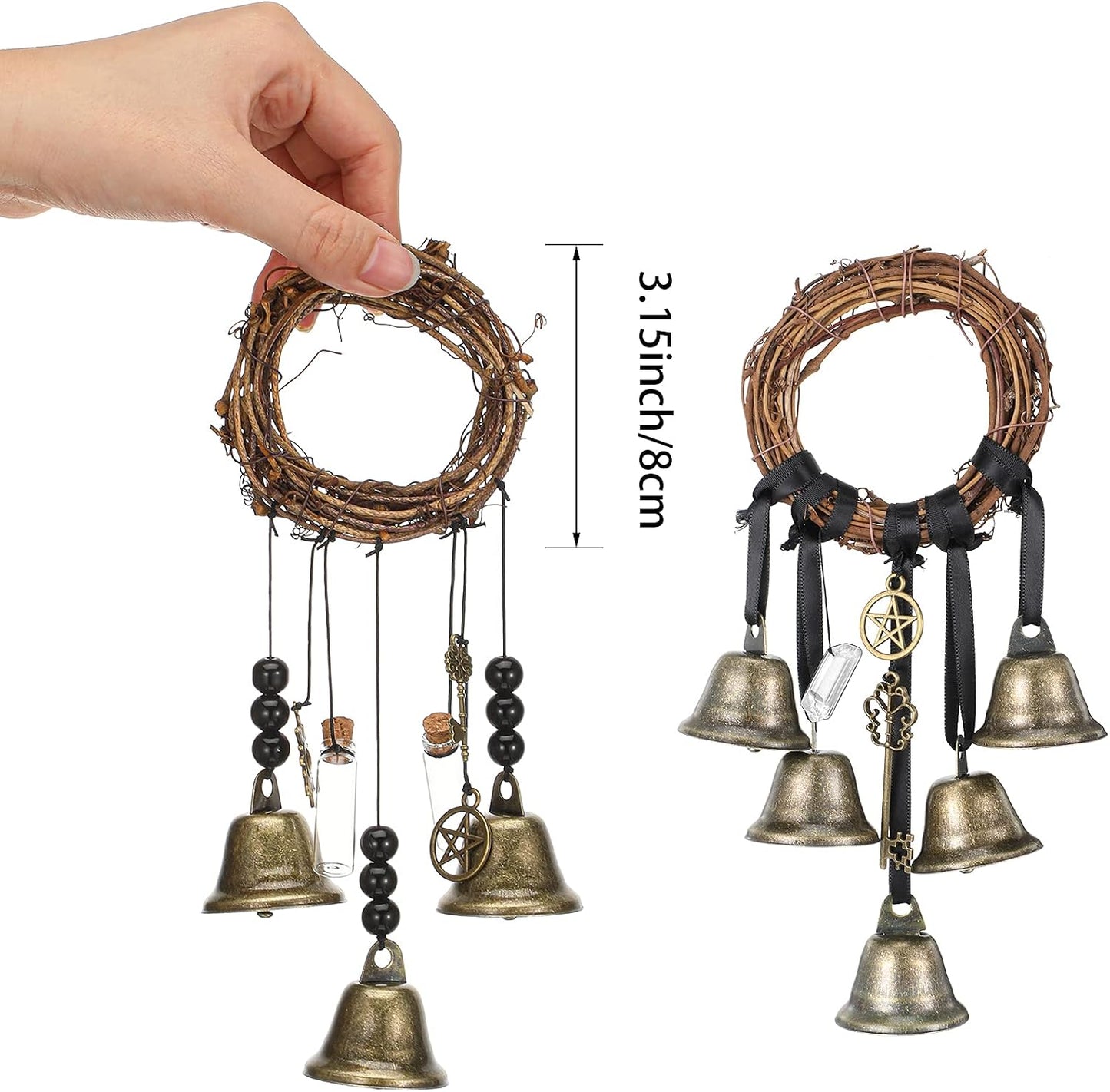 4 Pzas Campanas Bruja Colgante Perilla Puerta 3.1"