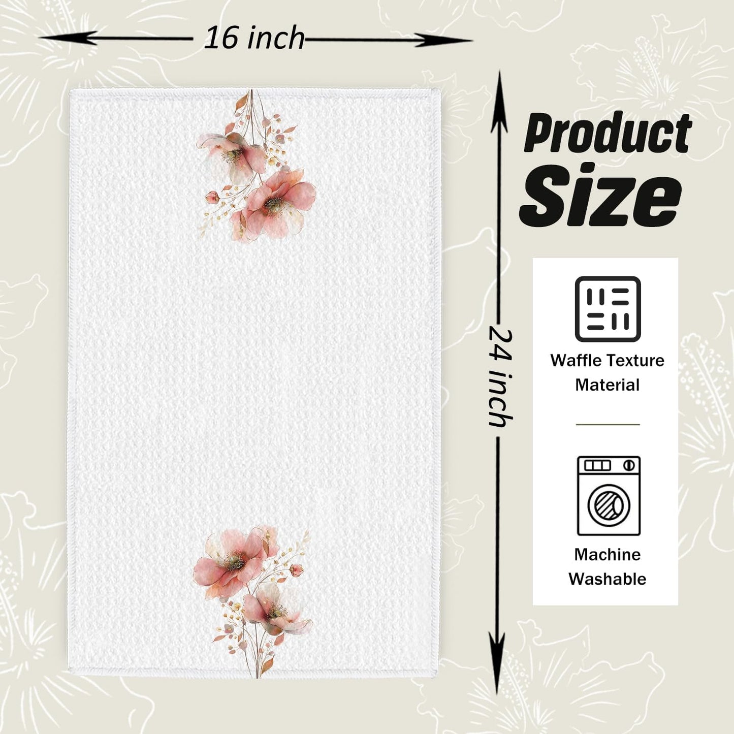 Toalla de cocina floral rosa y dorada decorativa 16 x 24