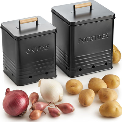 Set recipientes almacenamiento papas cebollas metal encimera
