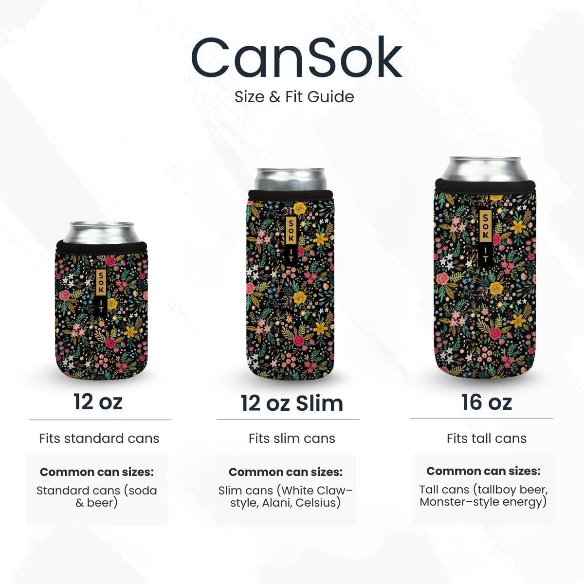 Funda neopreno aislada para lata 12oz primavera negra