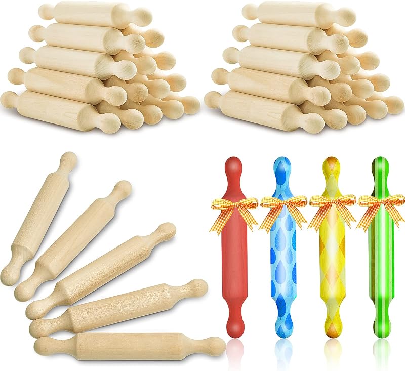 30 Rodillos Madera para Hornear Masa Niños Pastelería 7pulg
