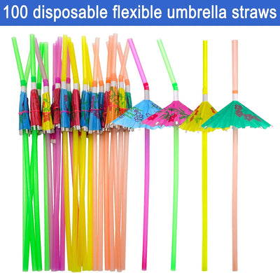 100 Popotes Paraguas 9.45pulg Colores Surtidos Fiesta Playa