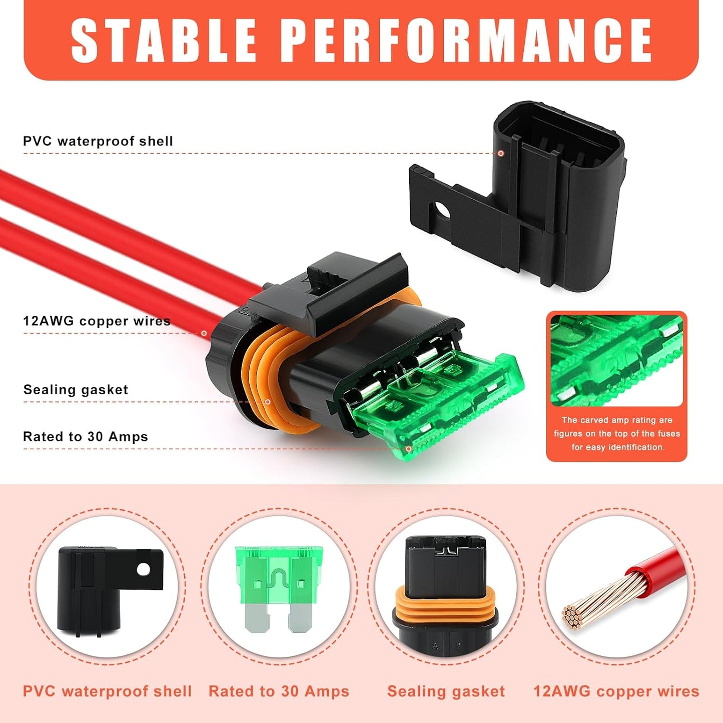 Set 6 portafusibles 12V ATO/ATC a prueba de agua automotriz