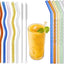 Paquete de 12 pajitas de vidrio reutilizables onduladas y espirales con cepillos para bebidas