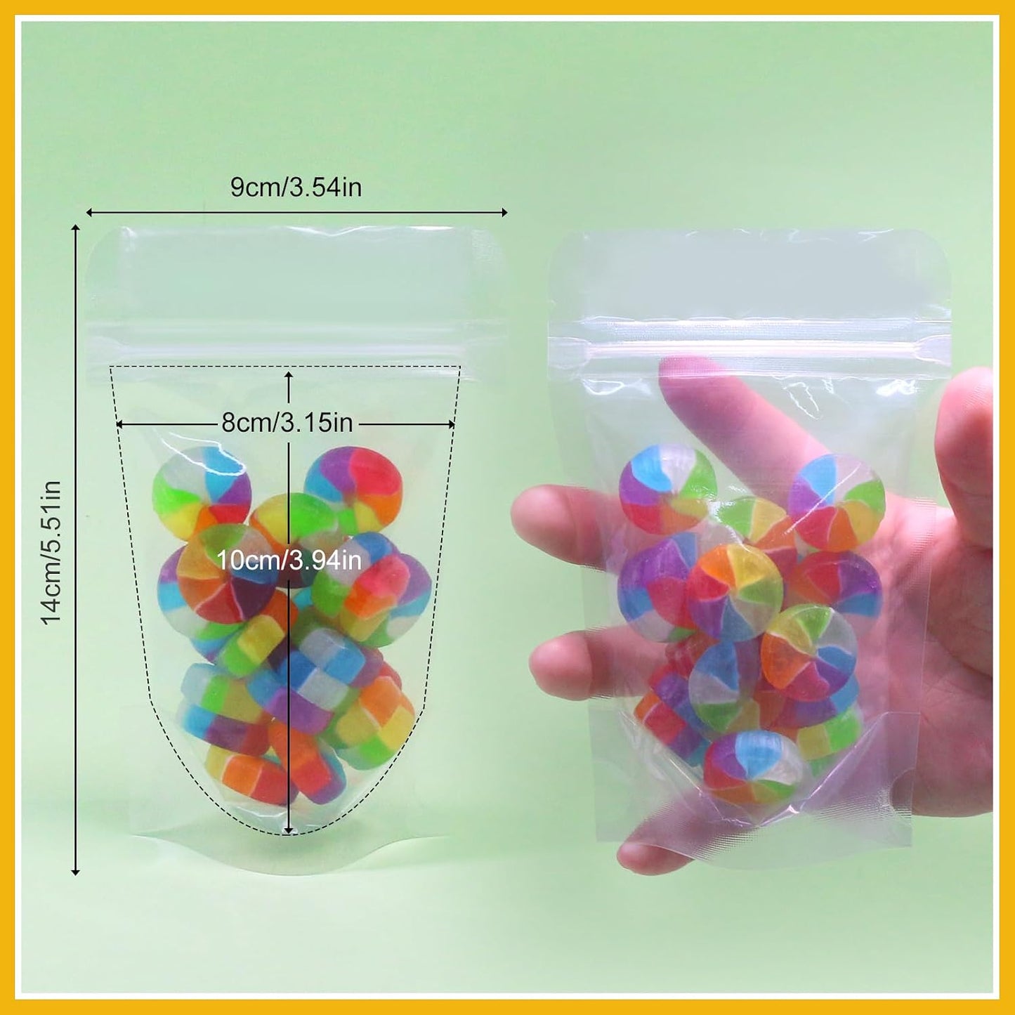 100 Bolsas Alimentos 3.5x5.5pulg Cremallera Resellable