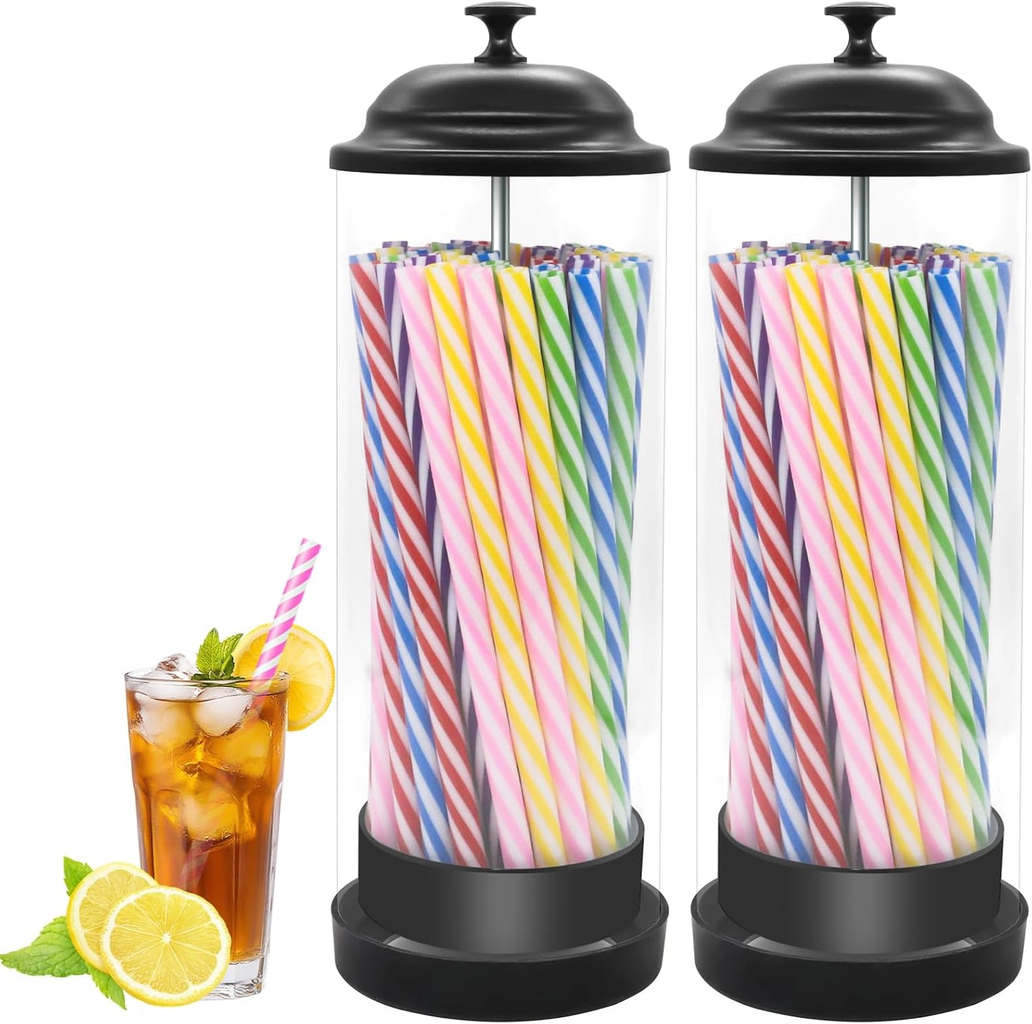 Dispensador pajitas plástico acrílico 10.6pulg set 2