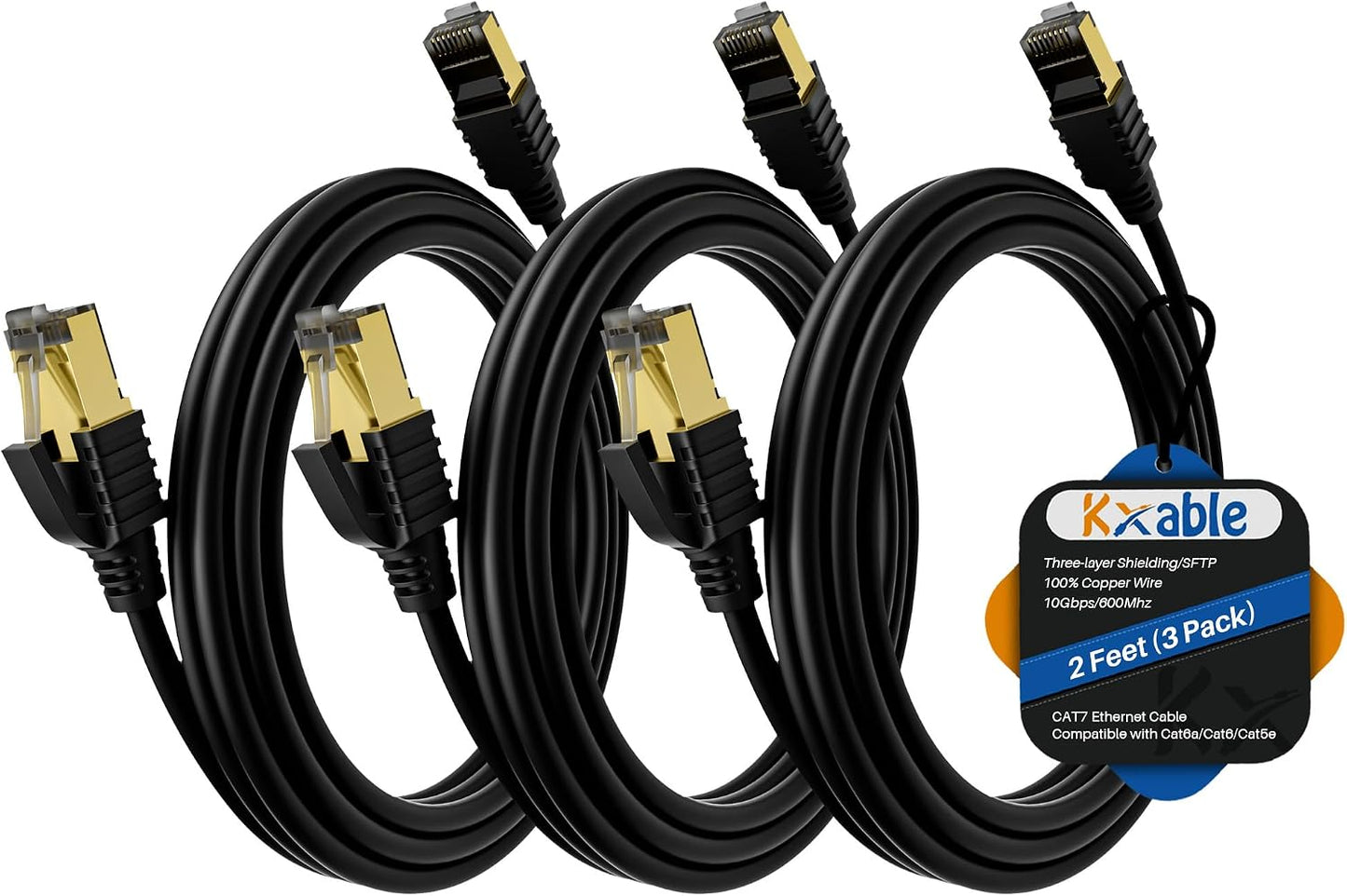 Cable Ethernet Cat7 2ft pack 3 triple blindaje 10Gbps