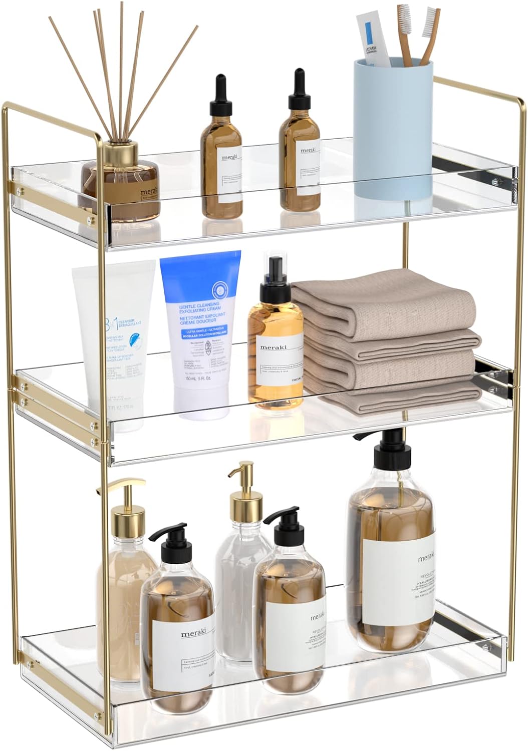 Organiz. encimera baño 3 niveles acrílico soporte cosméticos