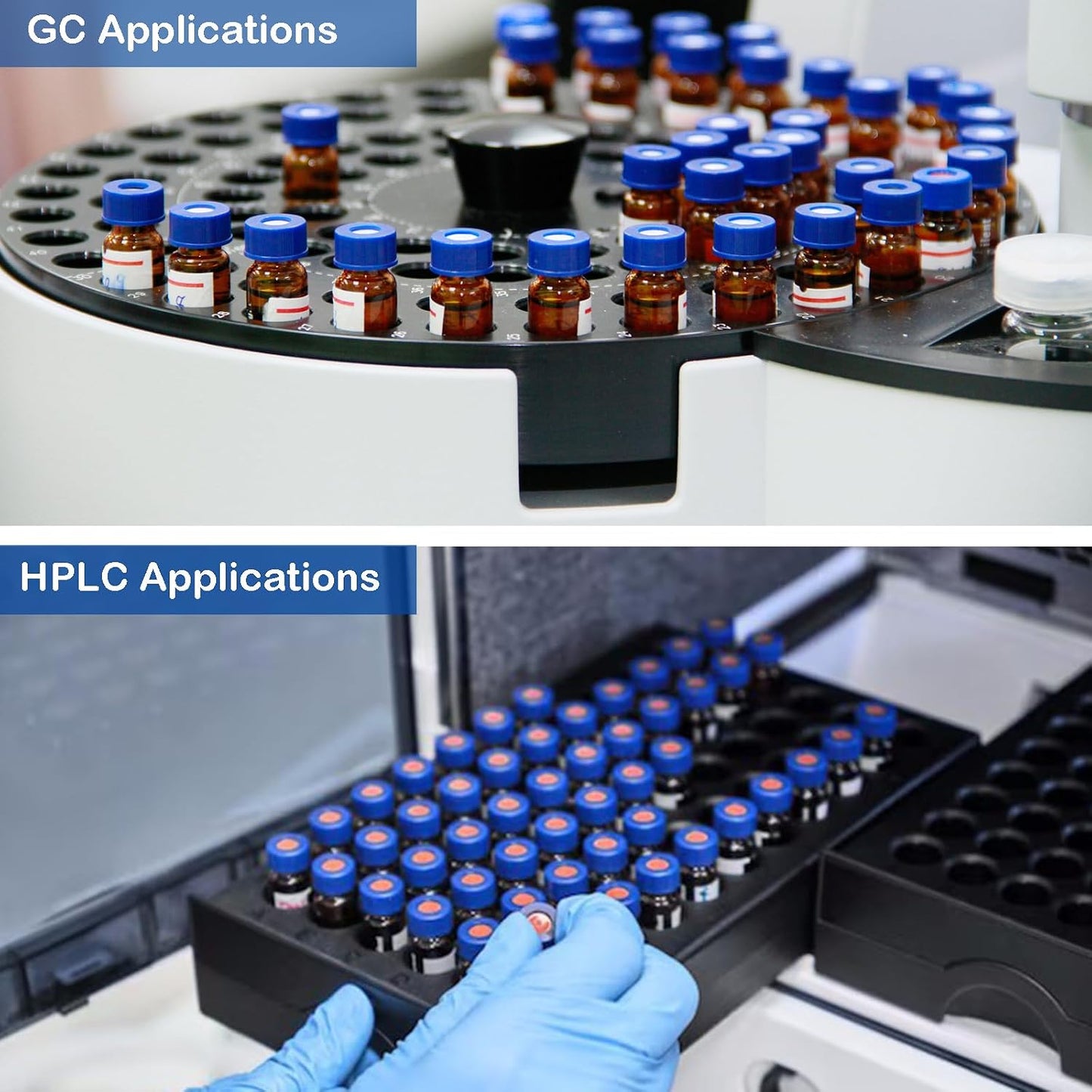 Viales HPLC ámbar 9-425 con tapa PTFE y septa roja