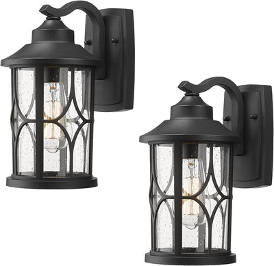 2 Luces pared exterior aluminio vidrio semillado negro