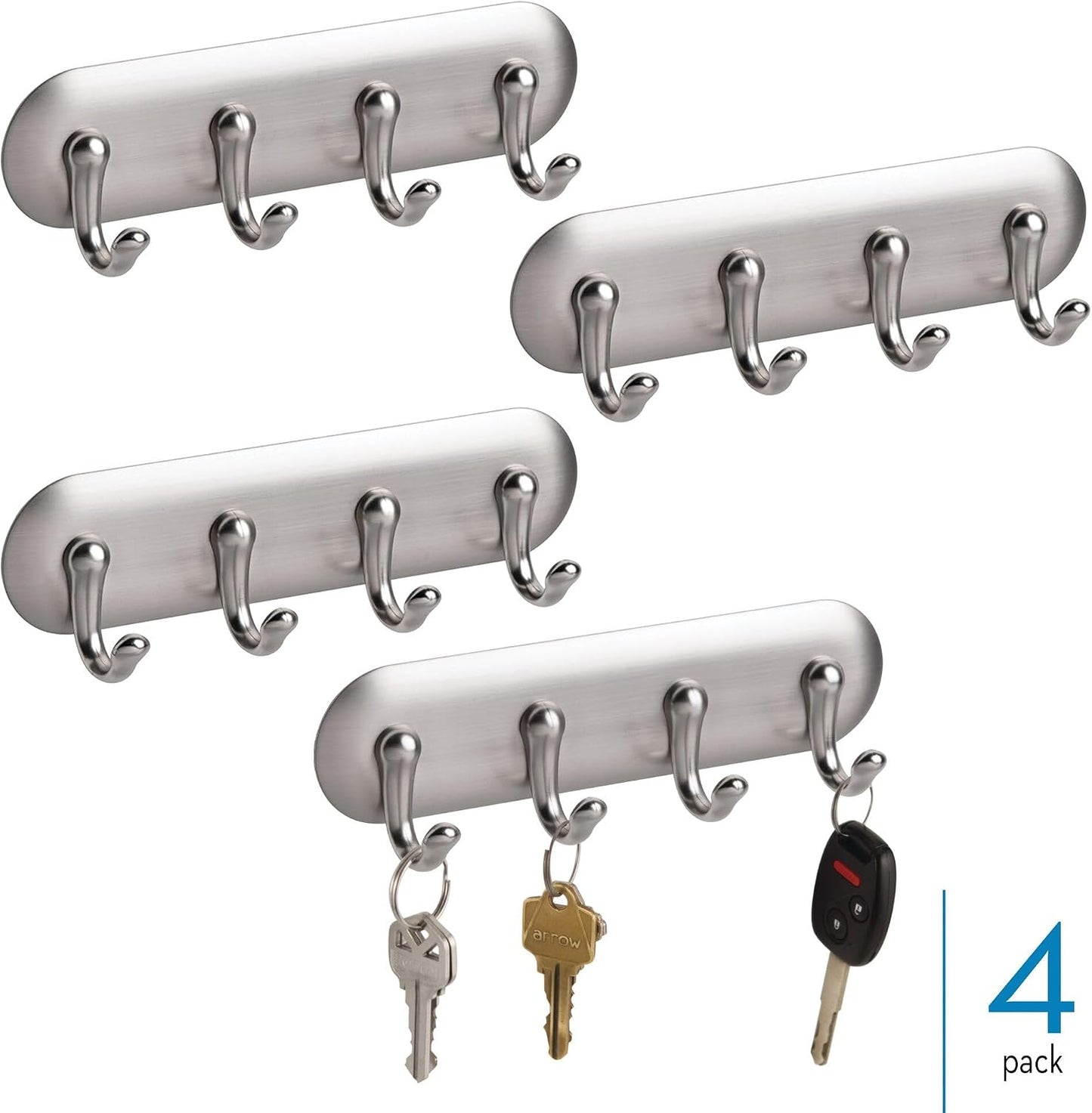Llavero autoadhesivo 4 ganchos soporte pared set 4 cepillado