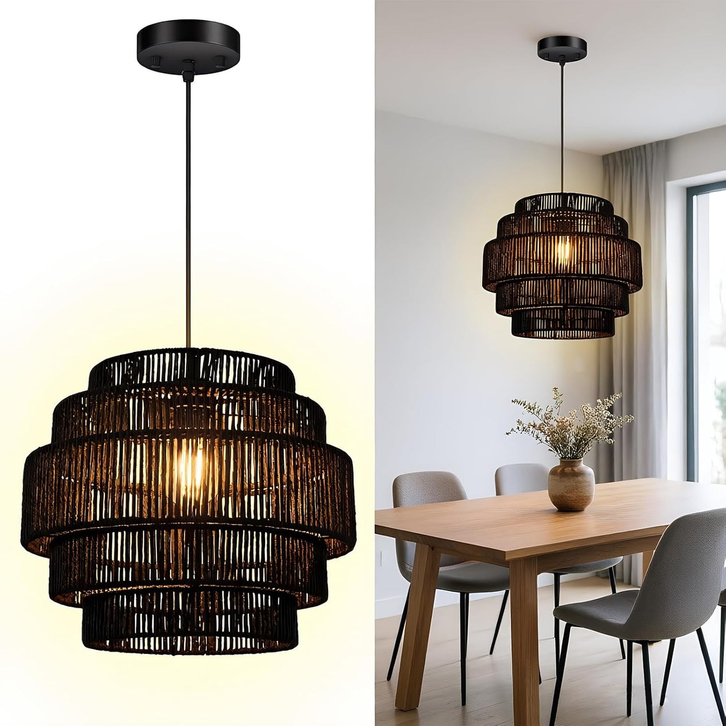 Lámpara colgante ratán bohemio 13pulg sala cocina dormitorio