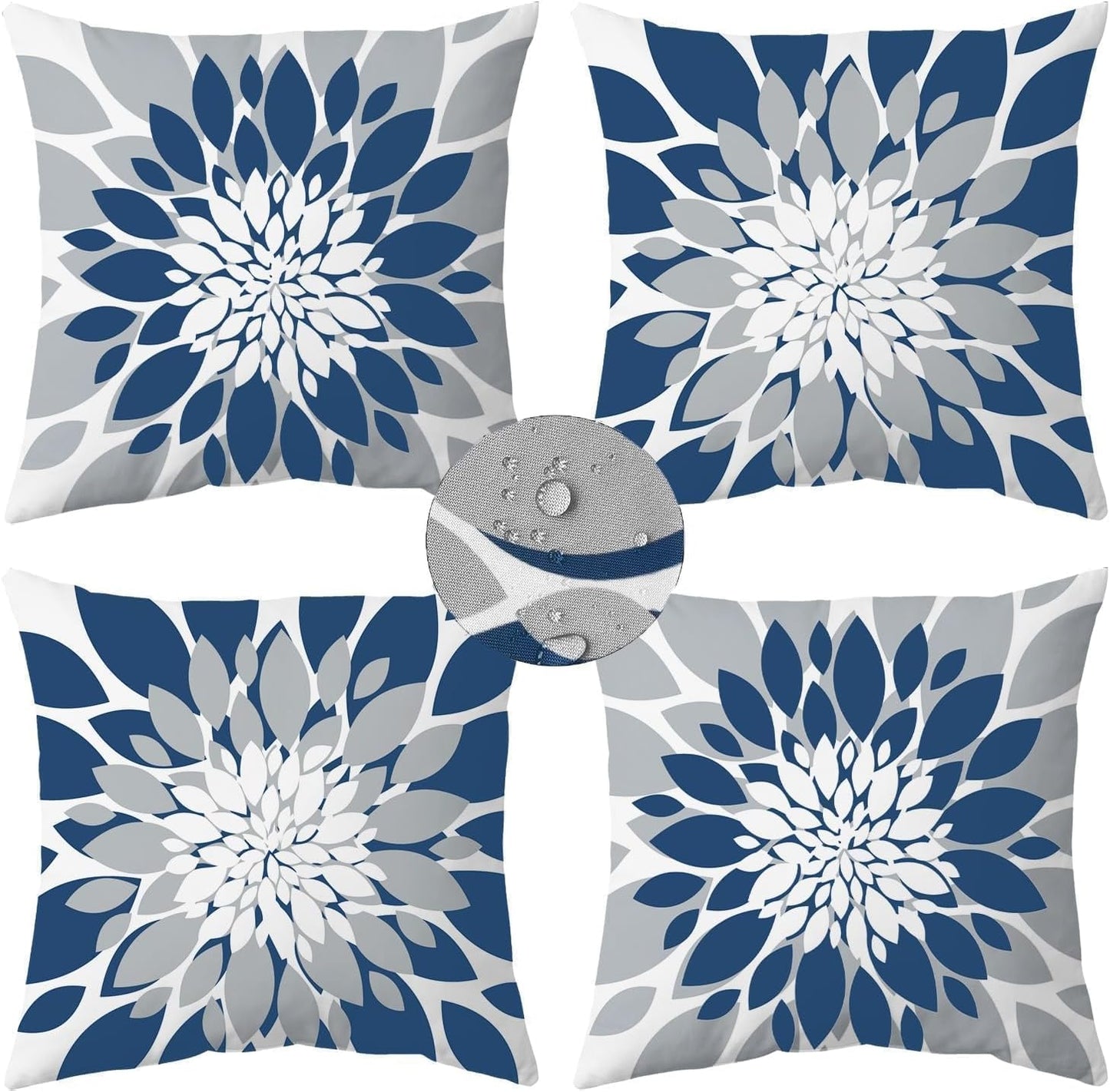 4 Fundas Almohada Impermeables Exteriores 18x18" Azul