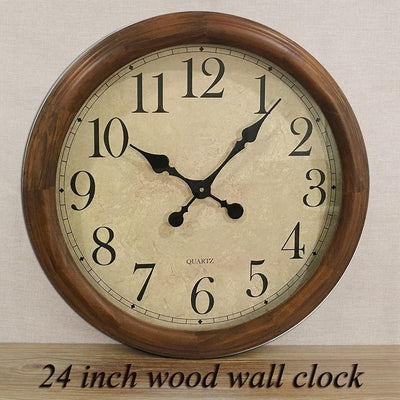 Reloj pared madera silencioso 24pulg sala estar