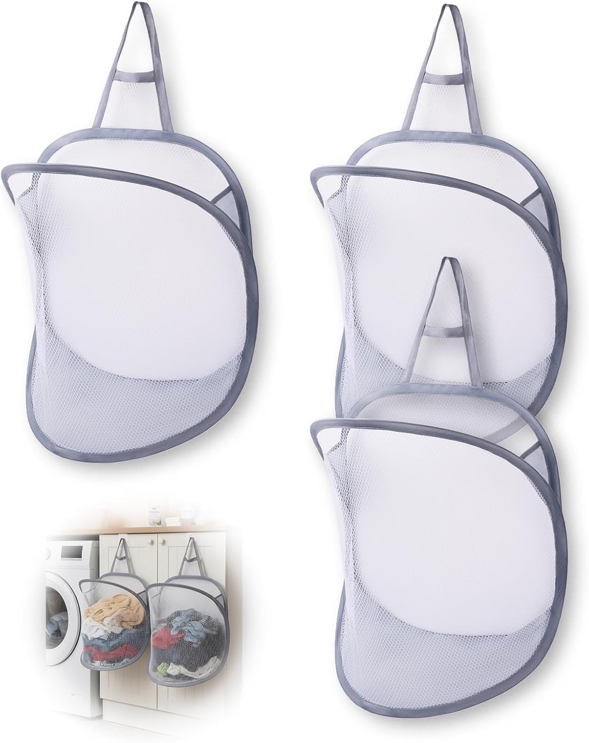 3 Pzas Bolsas Lavandería Colgantes Cesta Plegable Malla