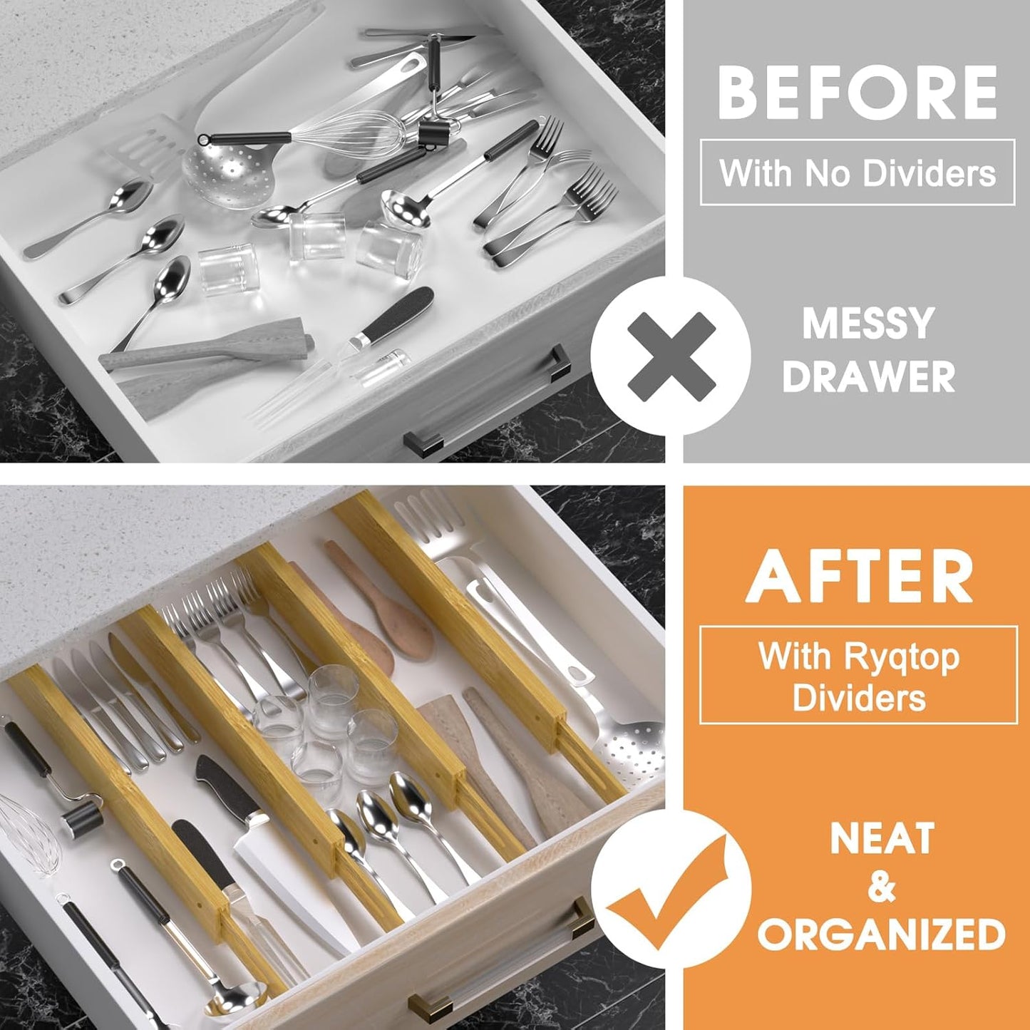 Organiz. cajones bambú ajustable 17-22" set 4