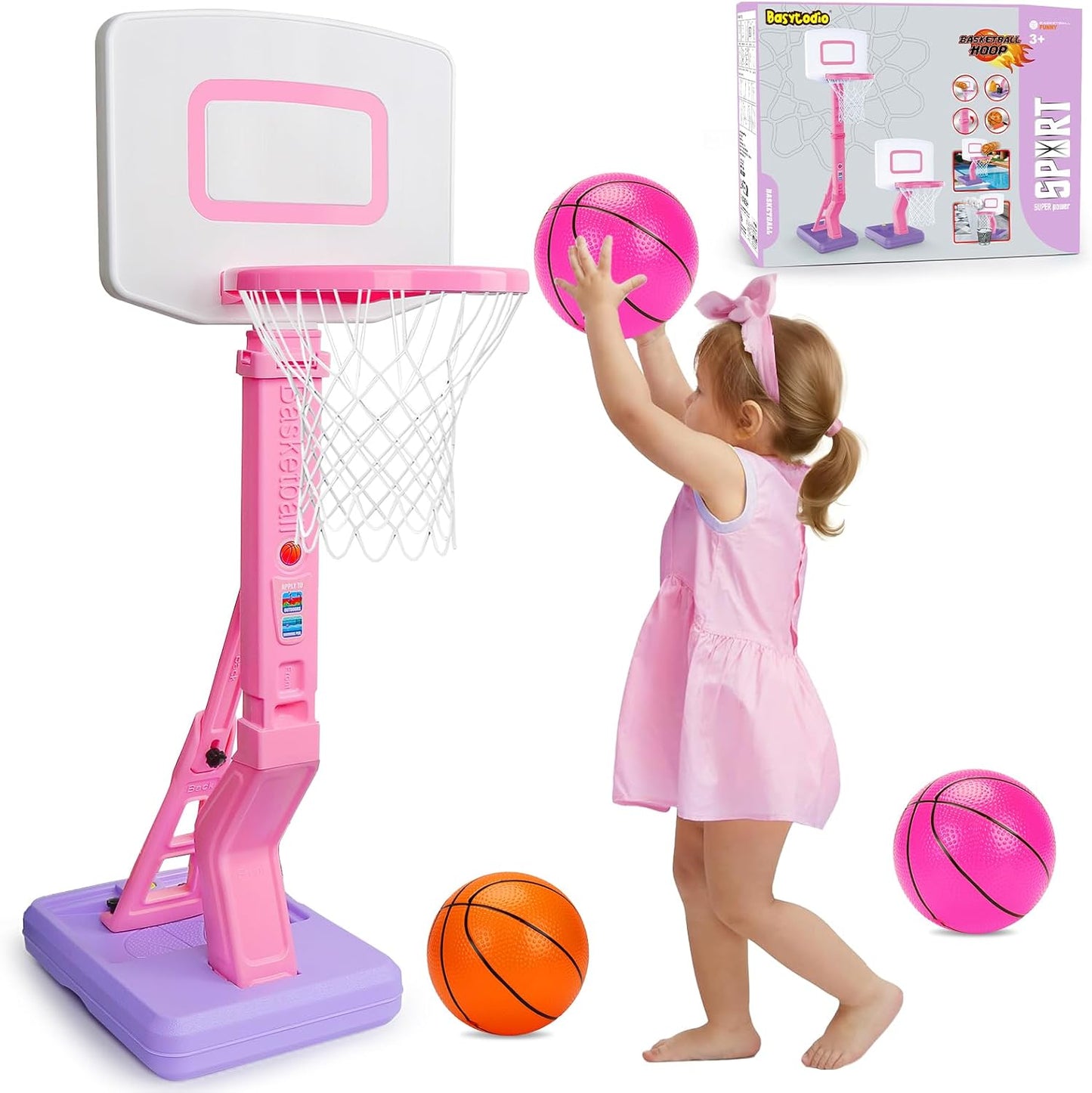 Aro baloncesto ajustable para niñas 1-3 años con 3 pelotas