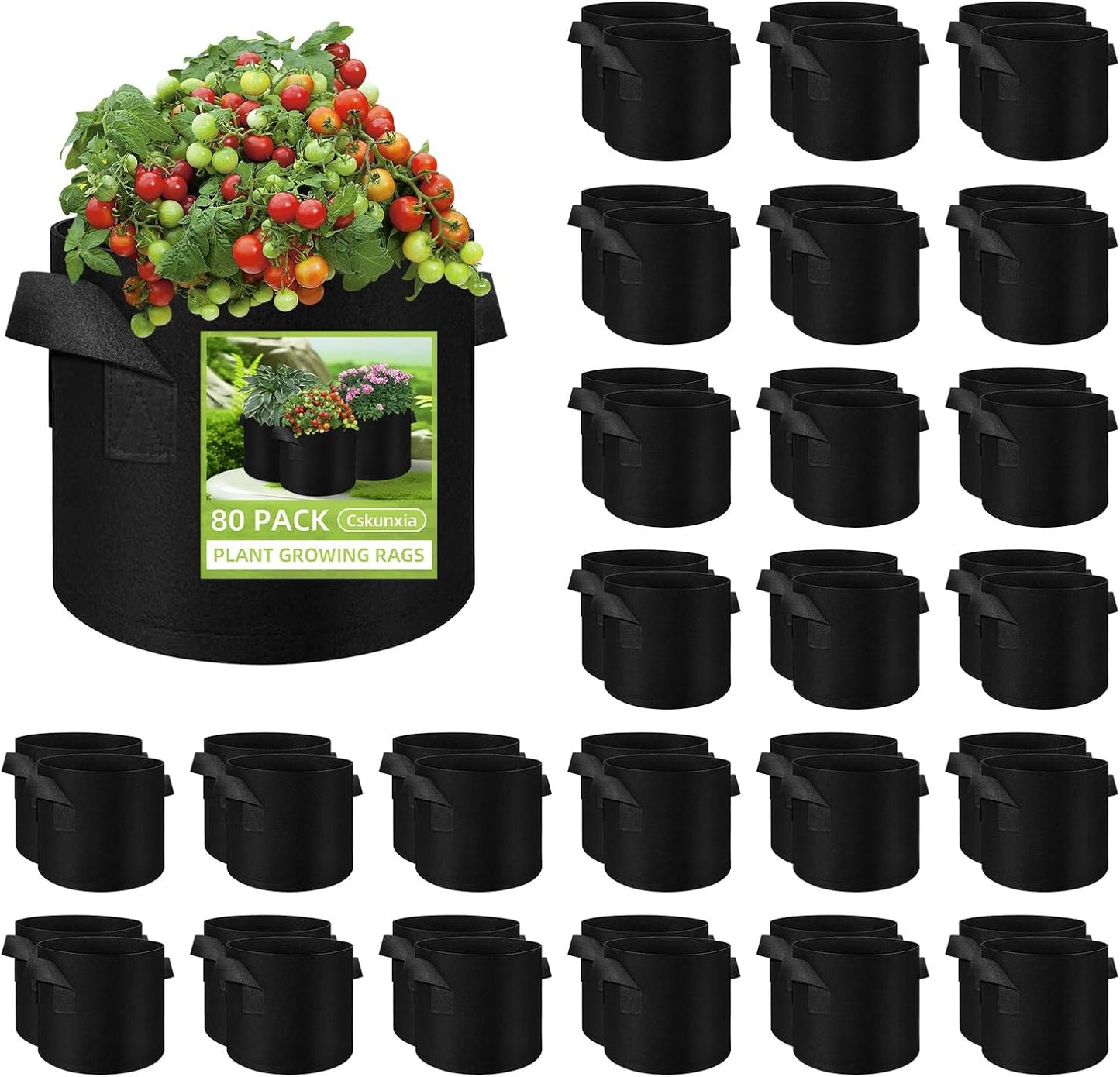 80 Bolsas Cultivo 7gal con Asas para Verduras y Frutas