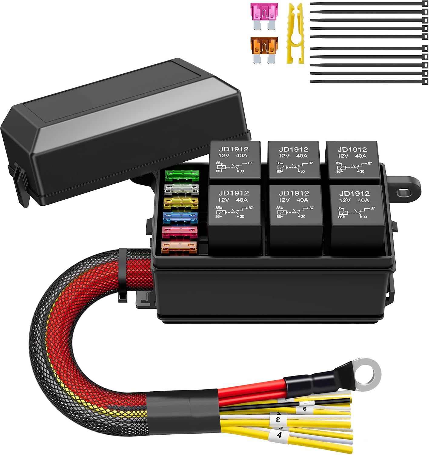 Caja relé impermeable 12v 6 ranuras ATC/ATO automóvil barco