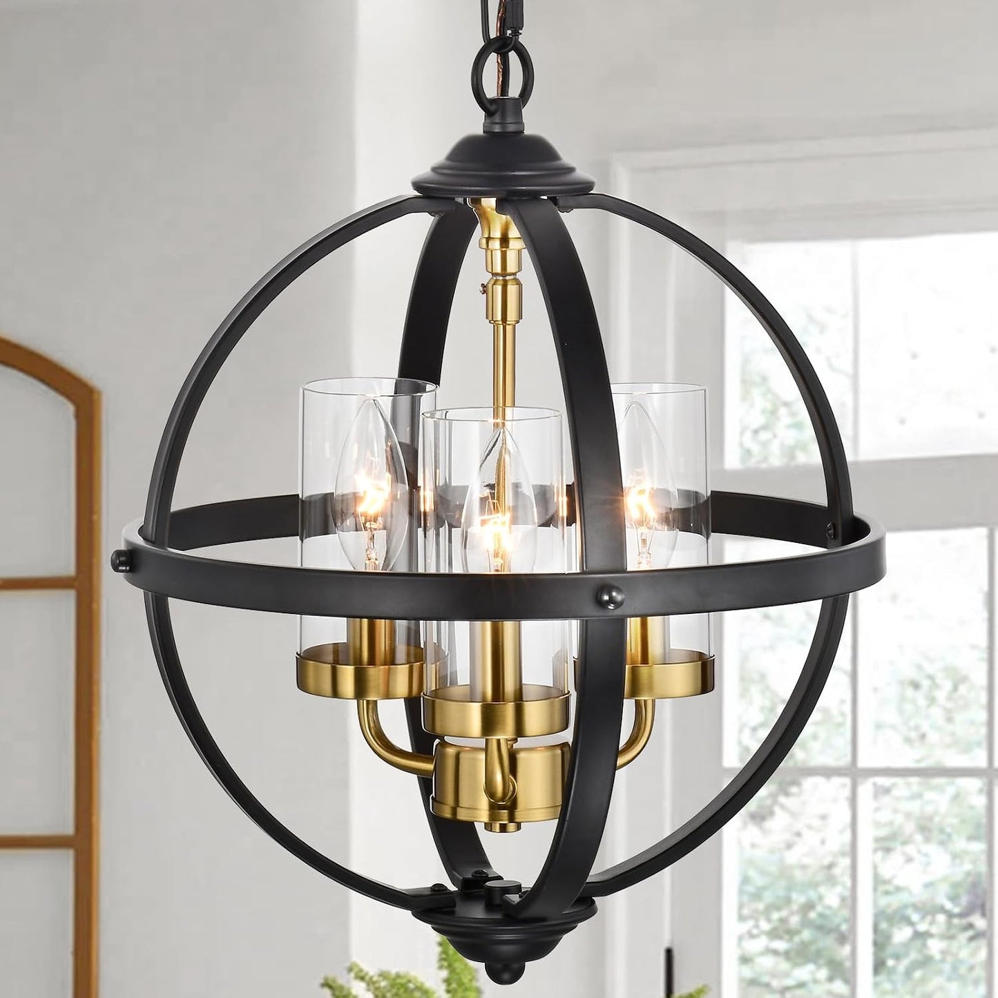Lámpara colgante vintage 14pulg 3 luces E12 negro