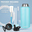 Botella agua acero inox 32oz popote 2 tapas doble pared azul