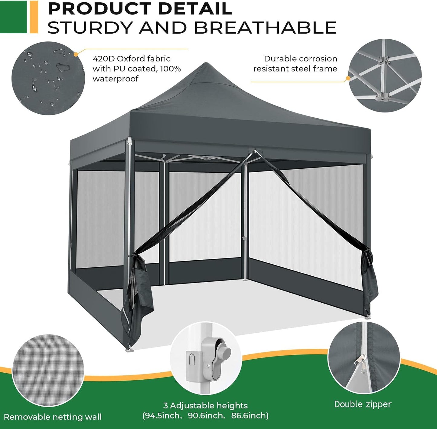 Toldo desplegable 10x10ft con paredes y mosquitero para