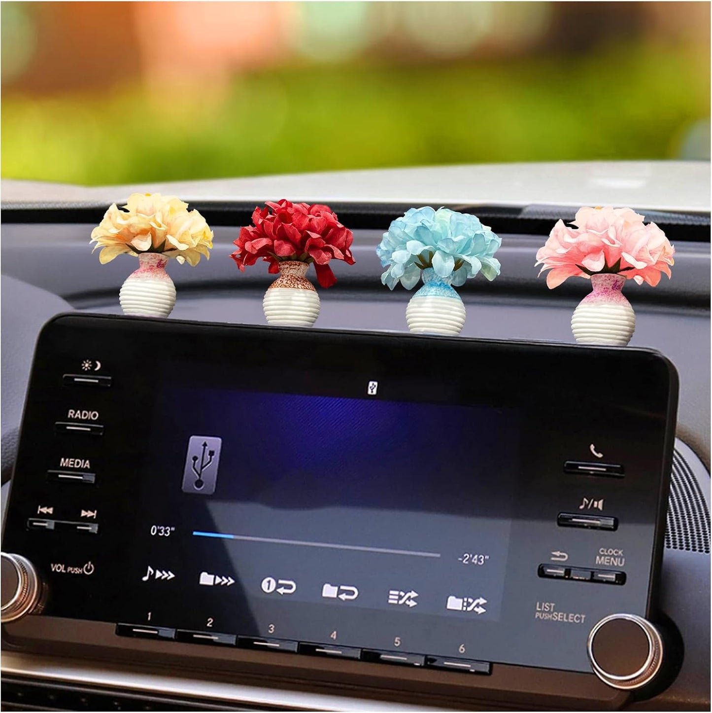 4 Pzas Jarrón Hortensias para Tablero Auto Decoración Interior